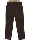 BURBERRY VINTAGE CHECK PANEL DOUBLE-WAIST WOOL TROUSERS