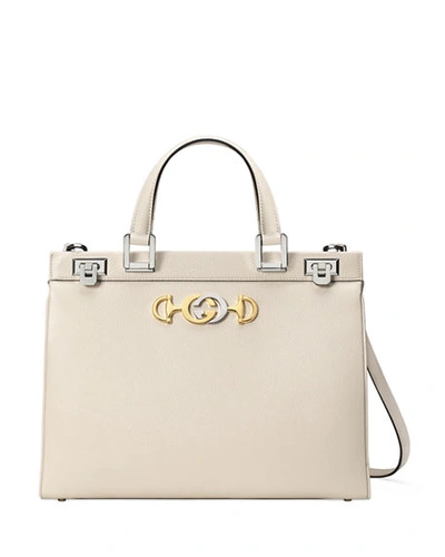 Gucci Zumi Grainy Leather Small Top Handle Bag In Nero, Beige