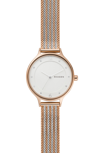 Skagen Women's Anita Two-tone Stripe Stainless Steel Mesh Bracelet 30mm In Rose Gold/ Silver/ White