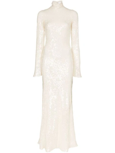 Galvan Moonlight Oasis High Neck Sequin Embellished Long-sleeved Dress - 白色 In White