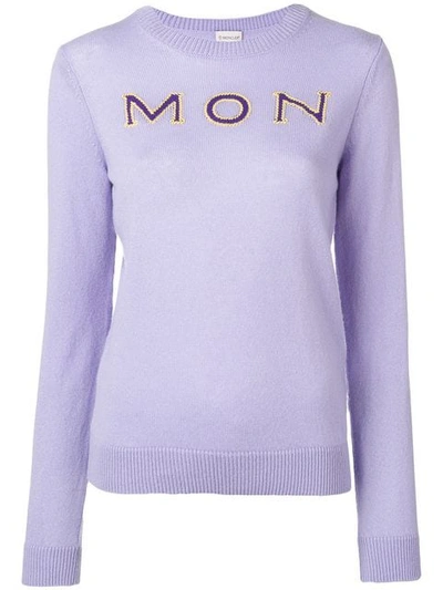Moncler Designer Logo Cashmere Pullover In Purple
