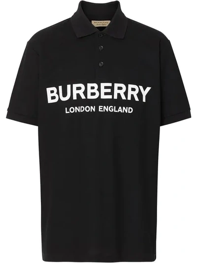 Burberry Logo Print Cotton Piqué Polo Shirt In Black