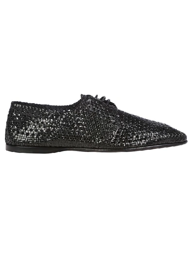 Dolce & Gabbana Black Woven Leather Derby Shoes