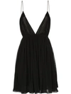 SAINT LAURENT SAINT LAURENT PLUNGE NECKLINE BABY DOLL DRESS - 黑色