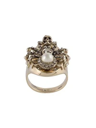 Alexander Mcqueen Gold-tone Spider Ring In Gold Ivory