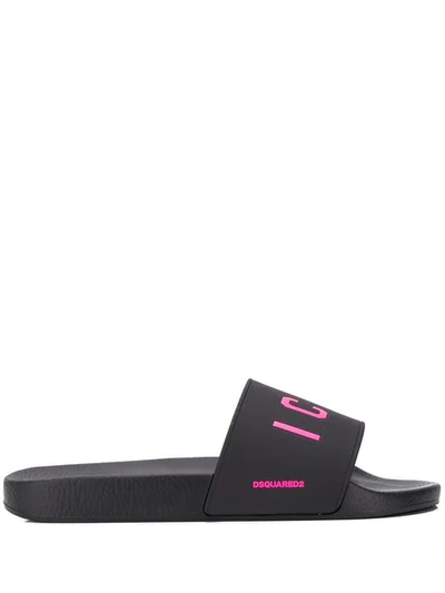 Dsquared2 Icon Printed Rubber Slide Sandals In Black