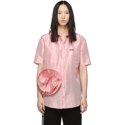 Miu Miu Short-sleeve Collared Taffeta Silk Shirt In Petalo