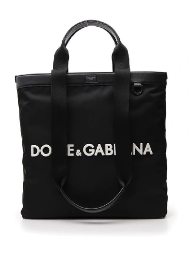Dolce & Gabbana Logo Print Shopper Tote In Black/white