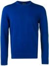 Emporio Armani Embroidered Logo Knitted Jumper In Blue