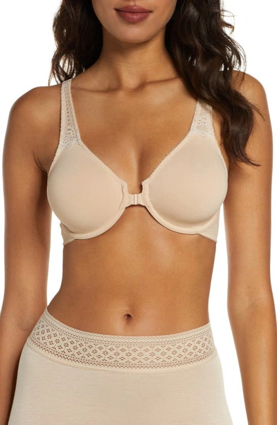 Wacoal Soft Embrace Front-close T-back Full-cup Bra In Sand