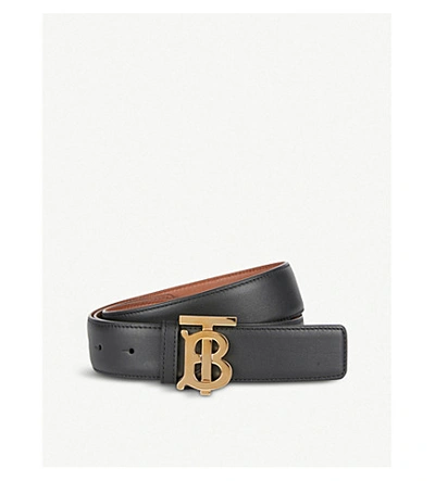 Burberry Monogram Motif Reversible Leather Belt In Black/malt Brown