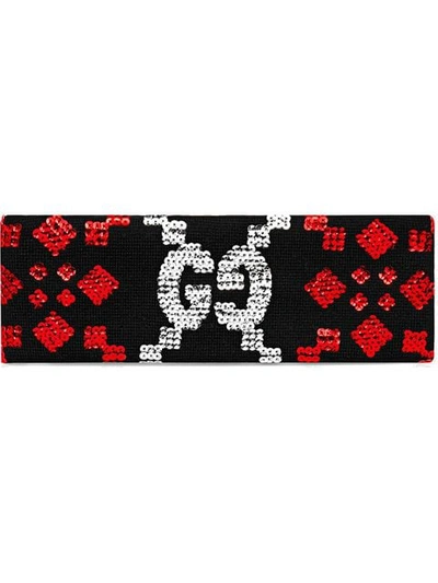 Gucci Wool Headband With Gg Sequins In Black