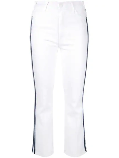Mother Striped Cropped Jeans In White