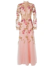 COSTARELLOS FLOWER-EMBROIDERED GOWN