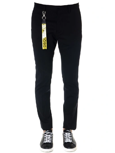 Dsquared2 Black Virgin Wool Pants With Logo Charm