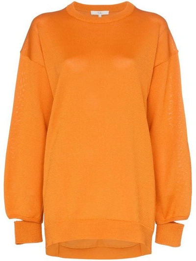 Tibi Corded Oversized Pullover Sweater In Orange