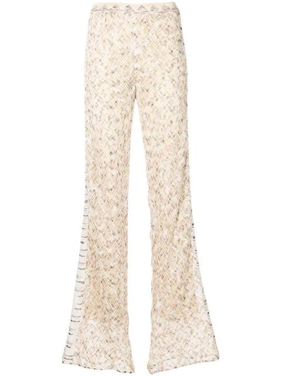 Missoni Sequined Open-knit Flared Trousers In Neutrals