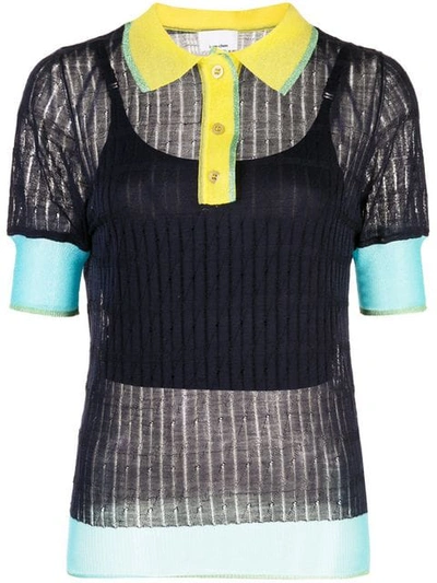 I Am Chen Silk Panelled Polo Top In Blue