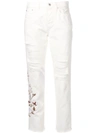 OFF-WHITE DISTRESSED FLOWERS JEANS