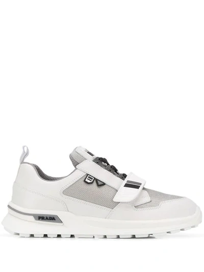 Prada Panelled Mesh And Leather Trainers In White,grey