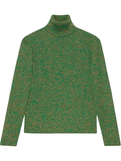 Gucci Slim-fit Metallic Mélange Cotton-blend Rollneck Sweater In Green
