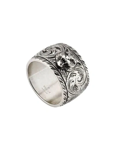 Gucci Wide Silver Ring With Feline Head