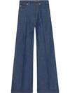 GUCCI GUCCI WASHED DENIM FLARE PANTS - BLUE