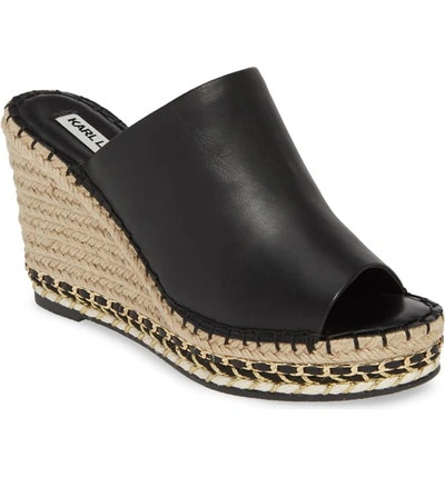 Karl Lagerfeld Carina Leather Platform Espadrille Wedges In Black Nappa Leather