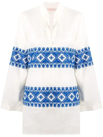 Tory Burch Embroidered Beach Tunic Top In White