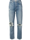 MOTHER CROPPED DISTRESSED JEANS