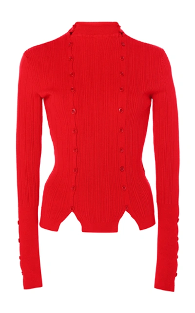 Jacquemus Button Down Viscose Rib Knit Sweater In Red