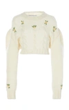 ALESSANDRA RICH FLORAL-EMBROIDERED ALPACA AND WOOL-BLEND SWEATER,740409