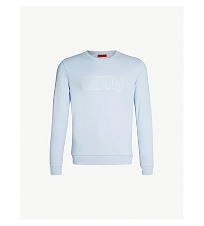Hugo Logo-print Cotton-jersey Sweatshirt In Light/pastel Blue