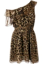 SAINT LAURENT SAINT LAURENT ONE-SHOULDER LEOPARD PRINT DRESS - 棕色