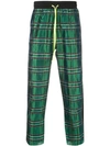 Amiri Cropped Checked Silk Drawstring Trousers In Green