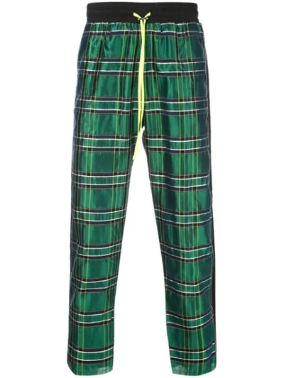 Amiri Cropped Checked Silk Drawstring Trousers In Green