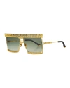 ANNA-KARIN KARLSSON THE EMPEROR SQUARE TITANIUM SUNGLASSES W/ BAGUETTE CRYSTAL TRIM,PROD146680133