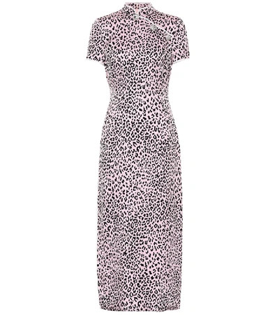 Alessandra Rich Fitted Cheetah Print Silk Cheongsam Dress - 粉色 In Pink,black