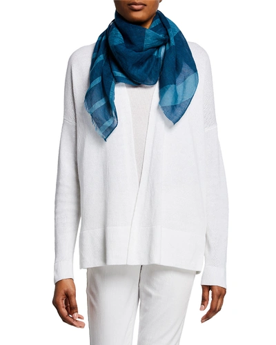 Eileen Fisher Organic Linen/cotton Printed Fringe-trim Scarf In River