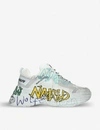 NAKED WOLFE TITAN GRAFFITI-PRINT LEATHER AND MESH TRAINERS,690-10004-2991015109