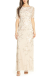 ADRIANNA PAPELL EMBROIDERED MESH EVENING DRESS,AP1E205270