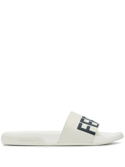 Ferragamo Men's Amos Slide Sandals In White
