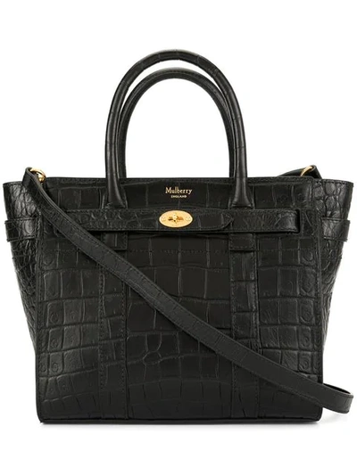 Mulberry Bayswater Mini Croc-embossed Leather Tote In Black