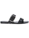 SAINT LAURENT SAINT LAURENT BUCKLE FLAT SANDALS - 黑色