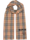Burberry Embroidered Vintage Check Lightweight Cashmere Scarf In Brown
