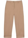 BURBERRY ICON STRIPE DETAIL STRETCH COTTON CROPPED TROUSERS