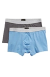 Hanro Cotton Essentials Boxer Briefs, Pack Of 2 In Concrete/atlantic