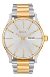 Nixon 'the Sentry' Bracelet Watch, 42mm In Silver/ Gold