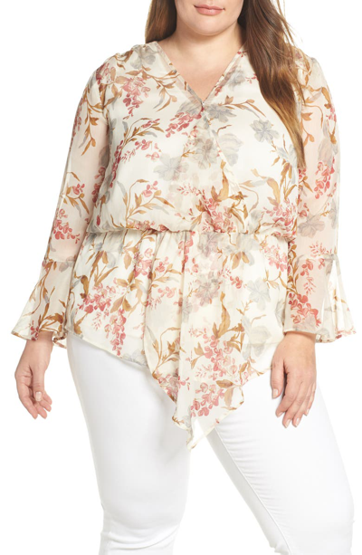 Vince Camuto Flutter Cuff Wildflower Cinch Top In Pearl Ivory
