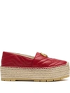 Gucci Double G Leather Espadrilles In Red